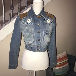 Jean denim embellished cropped jacket small